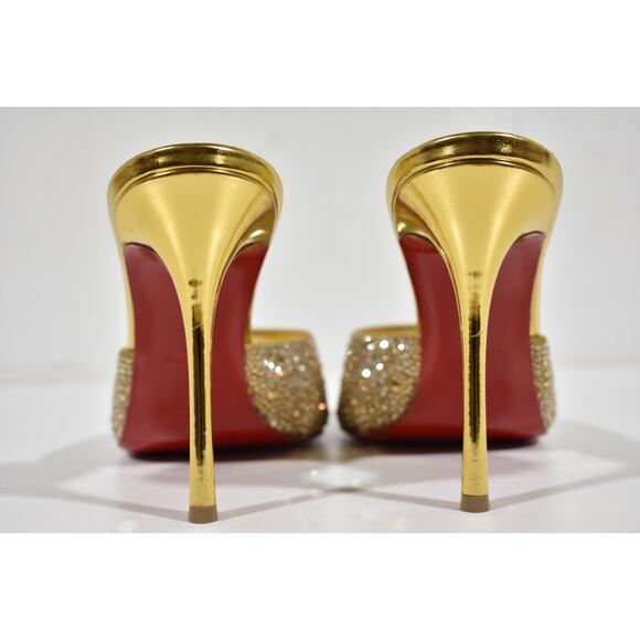 Christian Louboutin Me Dolly Strass 100 Gold Backless Sandal Mule Heel Pump 40 - Picture 11 of 12